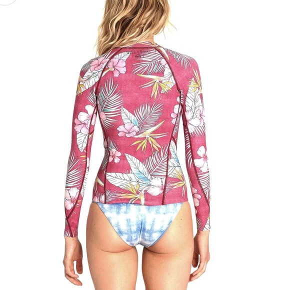 Billabong 1mm Peeky front zip wetsuit Pink Floral Long Sleeve Top neoprene 6 - Picture 3 of 8